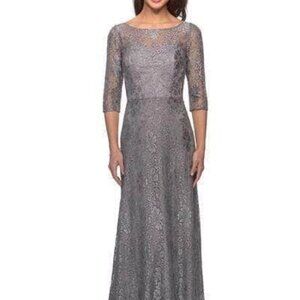 NWT La Femme 27857SC Lace Mother of the Bride Dress Platinum size 18